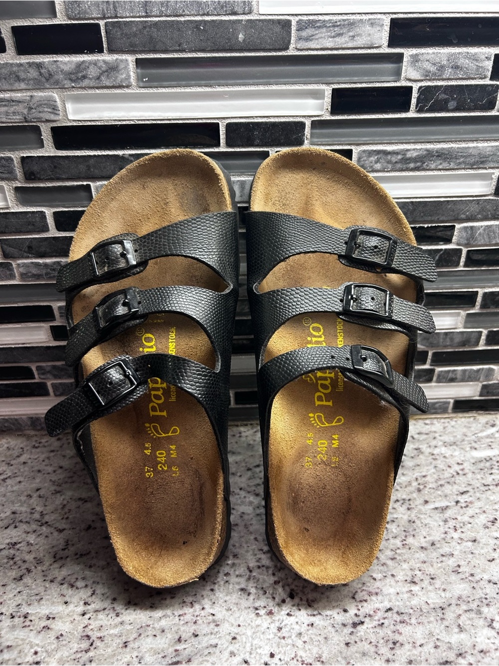 Birkenstock Papillio Black Triple-Strap Cork Footbed Sandals size 6